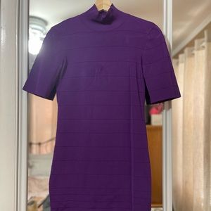 Bebe purple short sleeve dress with cross cut on the back